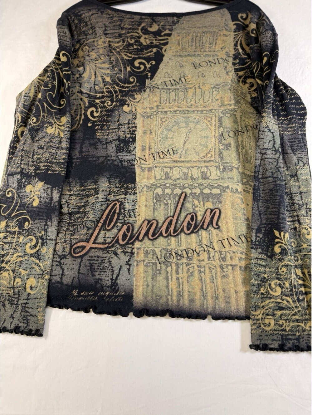 Vtg Susan Lawrence Long Sleeve Shirt Brown Size Xl Women Big Ben London Scallop